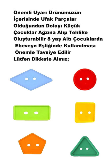 Minoar 2 Set Geometrik Şekiller İpe Düğme Geçirme Eğitici Oyuncak