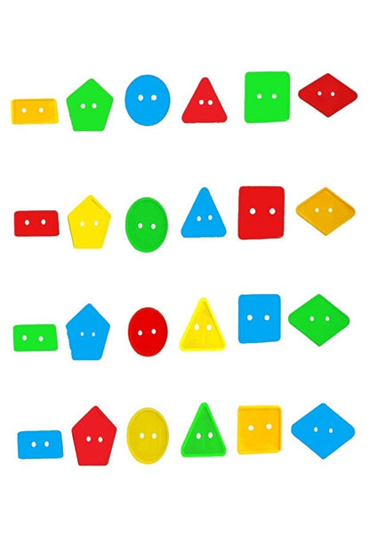 Minoar 2 Set Geometrik Şekiller İpe Düğme Geçirme Eğitici Oyuncak